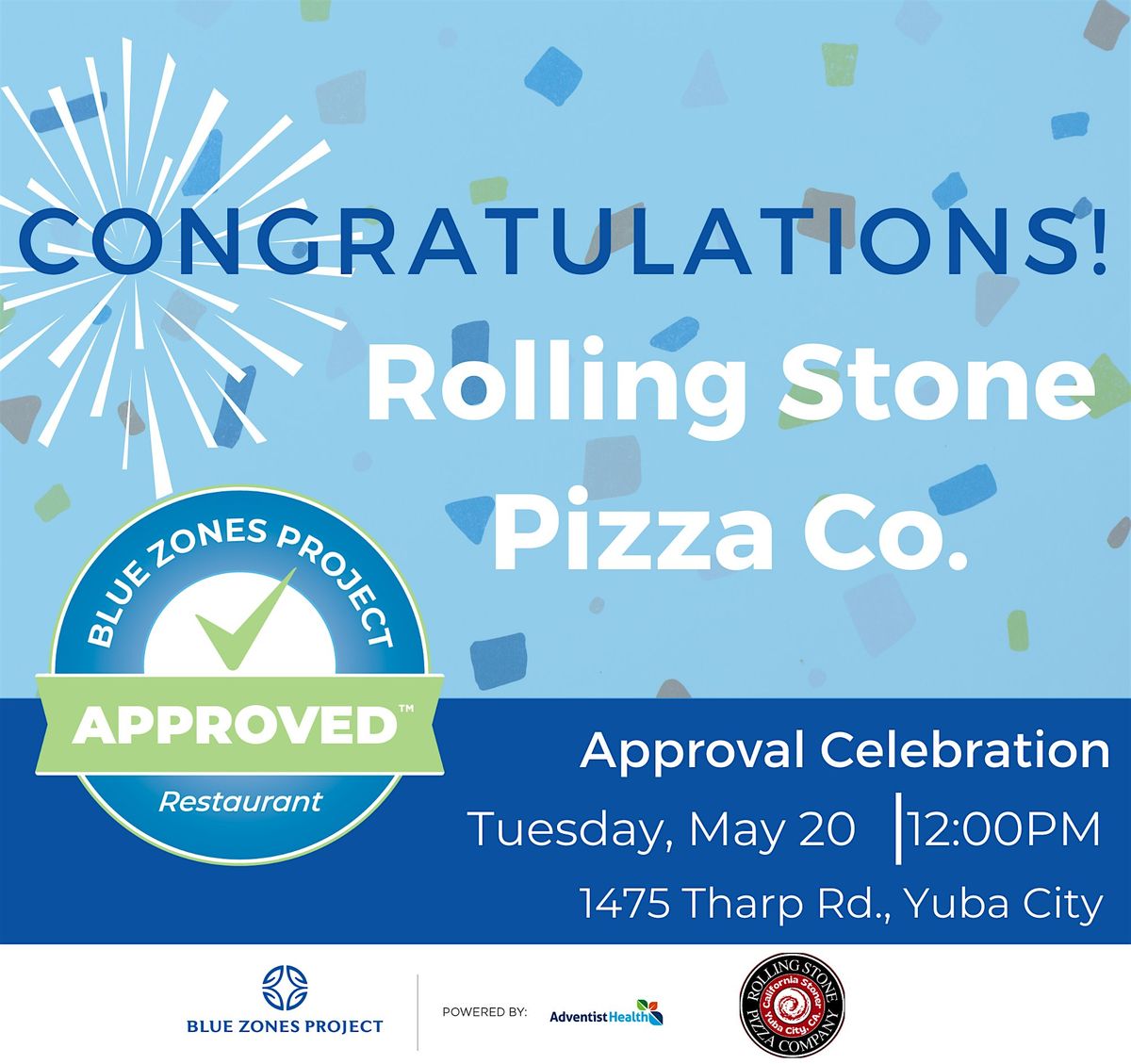 Approval Celebration for Rolling Stone Pizza Company with BZPYS, 20 May | Event in Yuba City | AllEvents