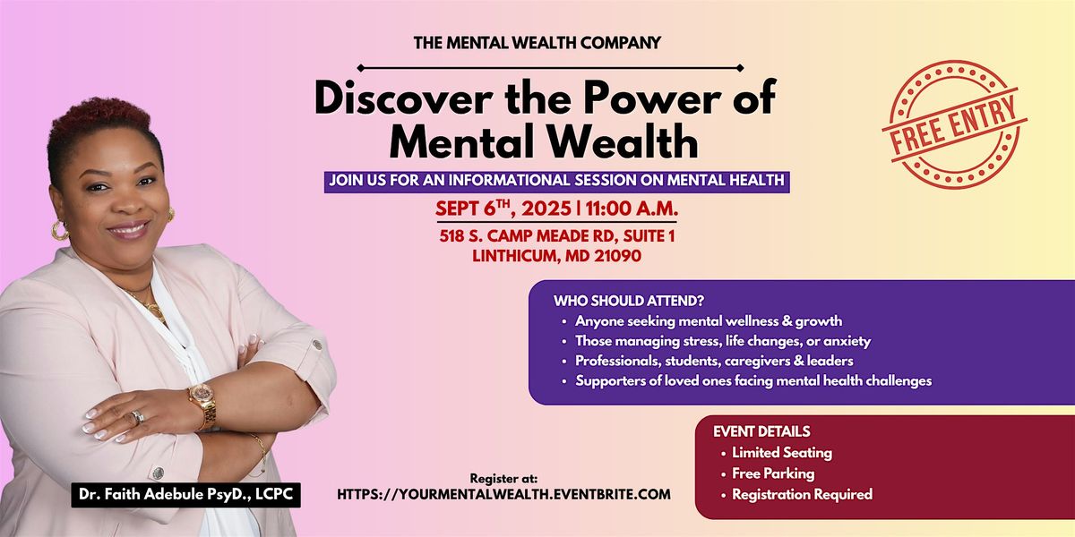 Discover the Power of Mental Wealth, 6 September | Event in Linthicum Heights | AllEvents