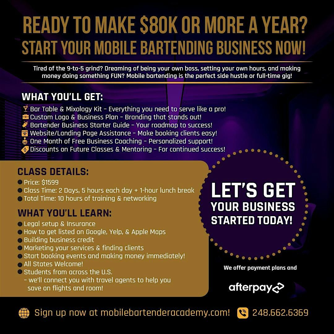 Start Your Mobile Bartending Business – Now with Payment Plans & Afterpay! | Event in Keego Harbor | AllEvents
