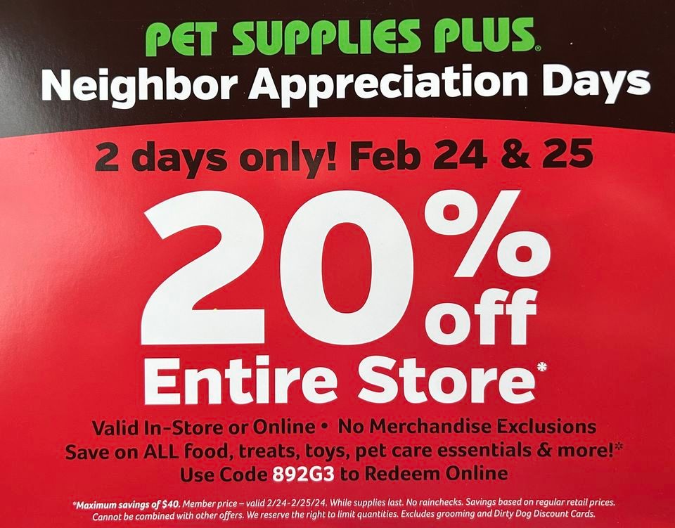 Adoptions During Neighbor Appreciation Days, Pet Supplies Plus Clarksburg, WV, 24 February to