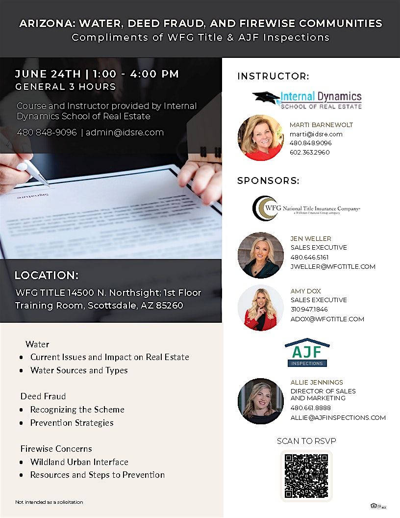 CE Class-3 hrs General-Water, Deed Fraud & Firewise Concerns, 24 June | Event in Scottsdale | AllEvents