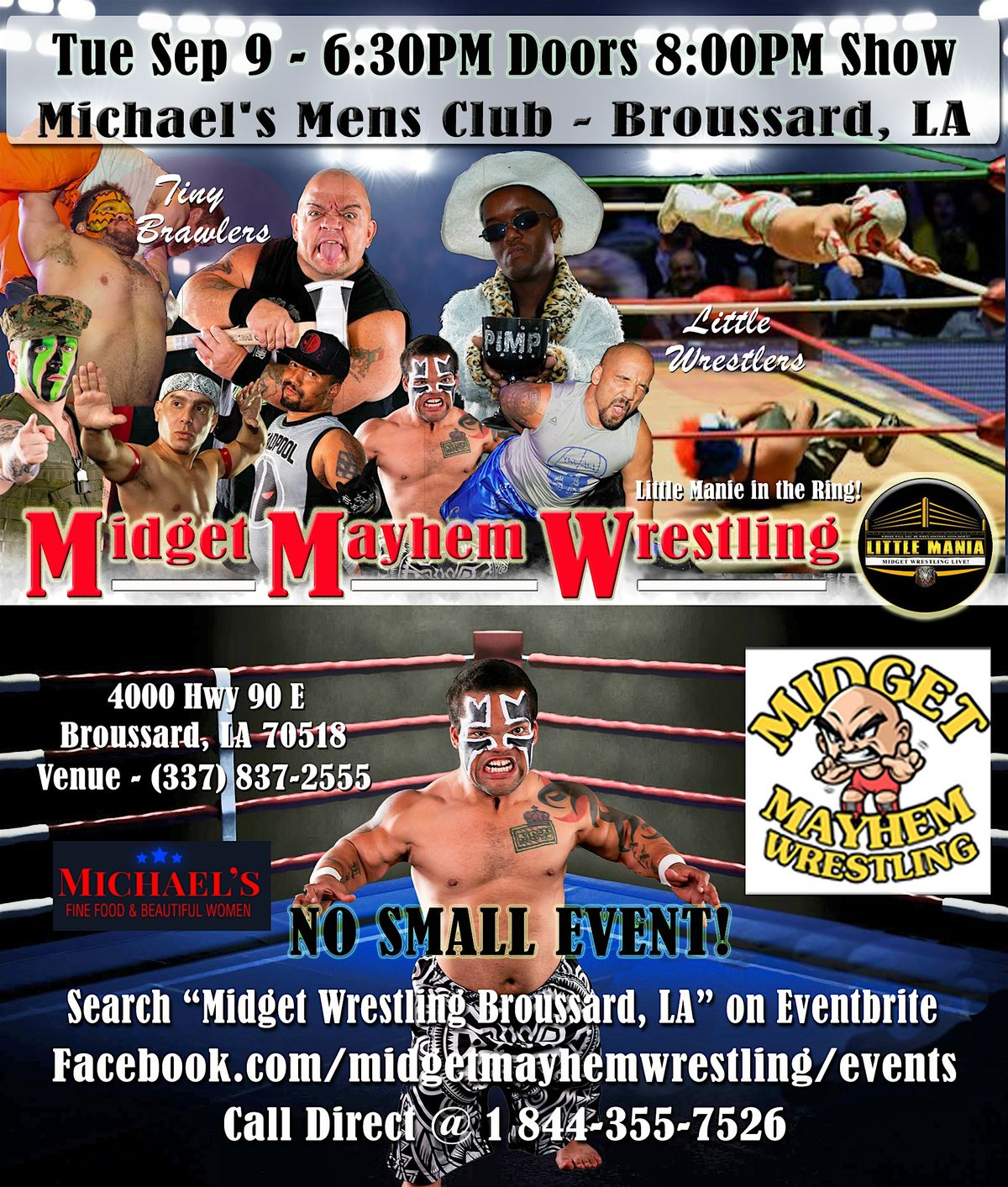 Midget Mayhem Wrestling Rips Through the Ring! Broussard LA 21+, 9 September | Event in Broussard | AllEvents
