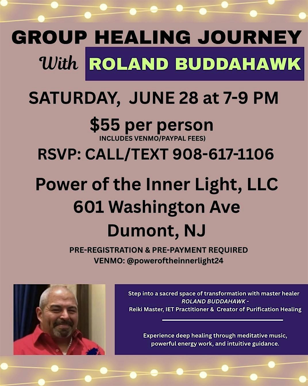 Purification Group Healing with Roland Buddahawk, 28 June | Event in Dumont | AllEvents