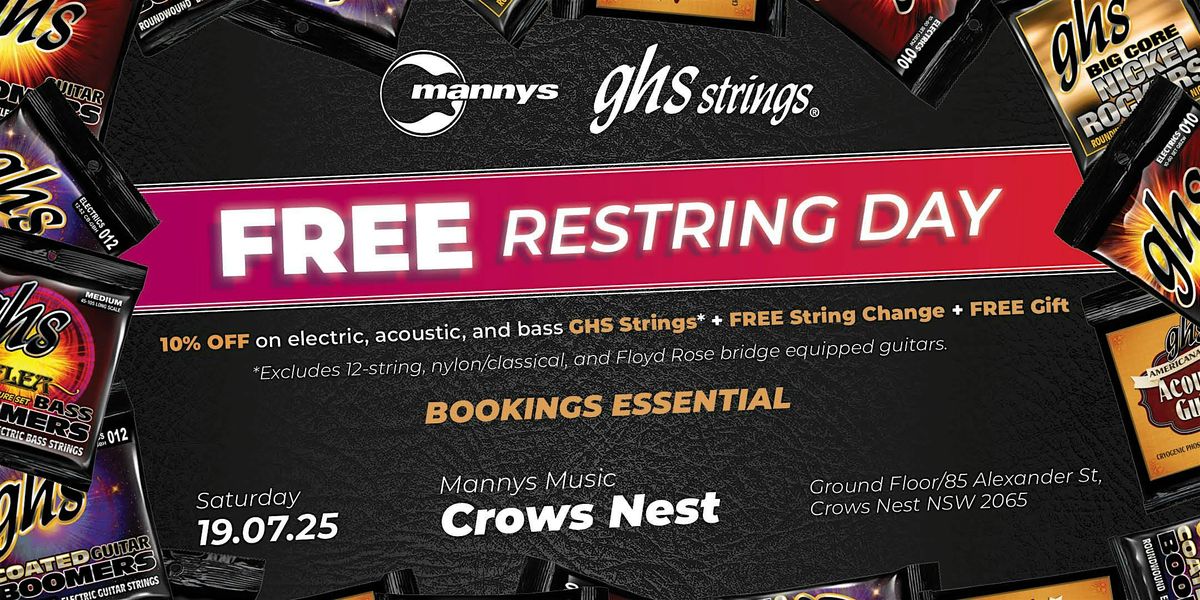 Free Restring Day at Mannys Music Crows Nest– Supported by GHS Strings, 19 July | Event in Crows Nest | AllEvents