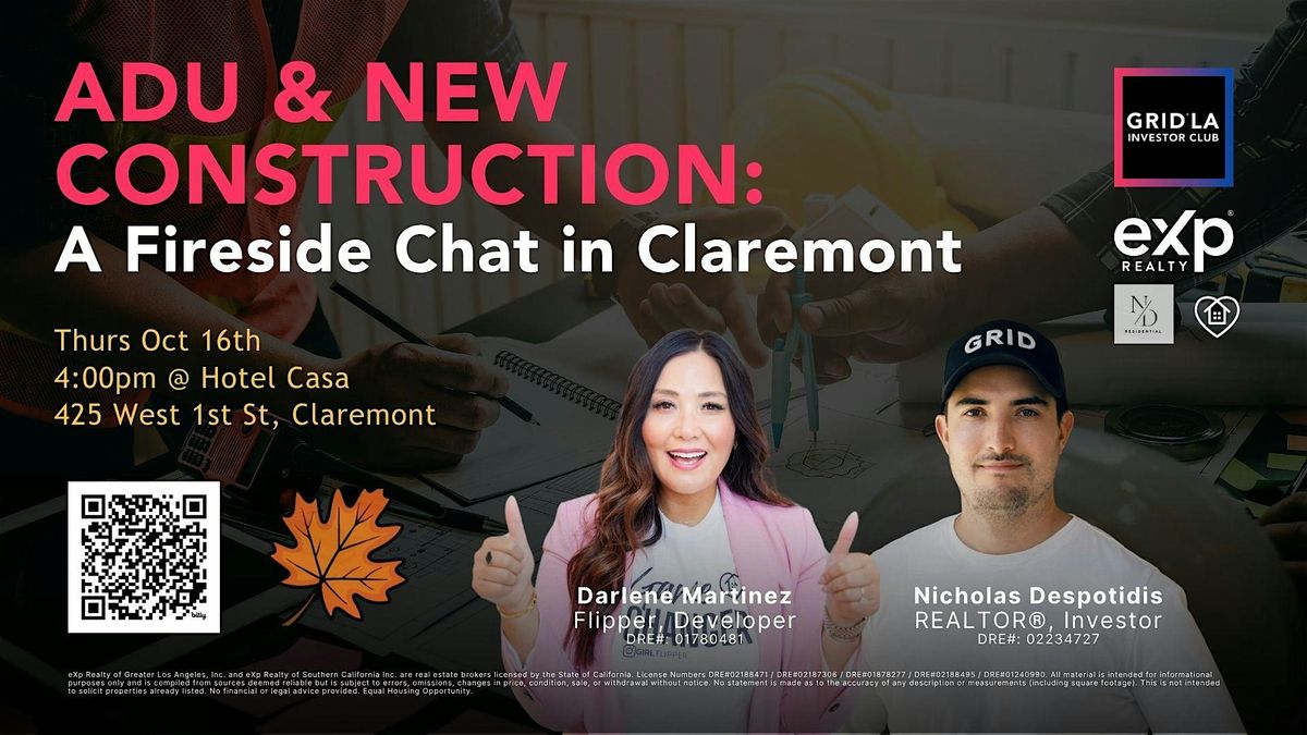 Fireside Chat + Networking in Claremont  New Construction and ADUs, 16 October | Event in Claremont | AllEvents