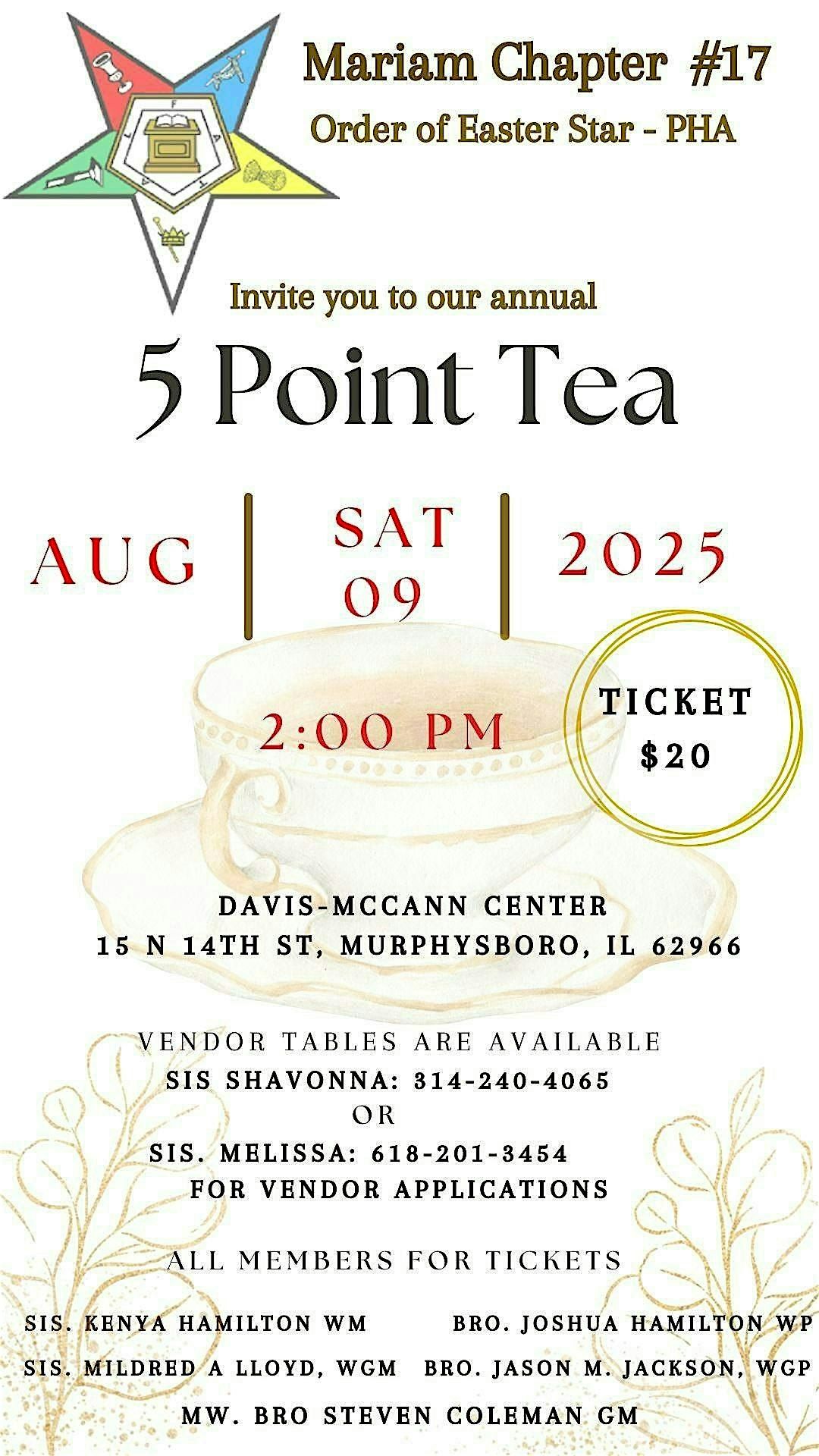 5 point Tea -Mariam Chapter 17, 9 August | Event in Murphysboro | AllEvents