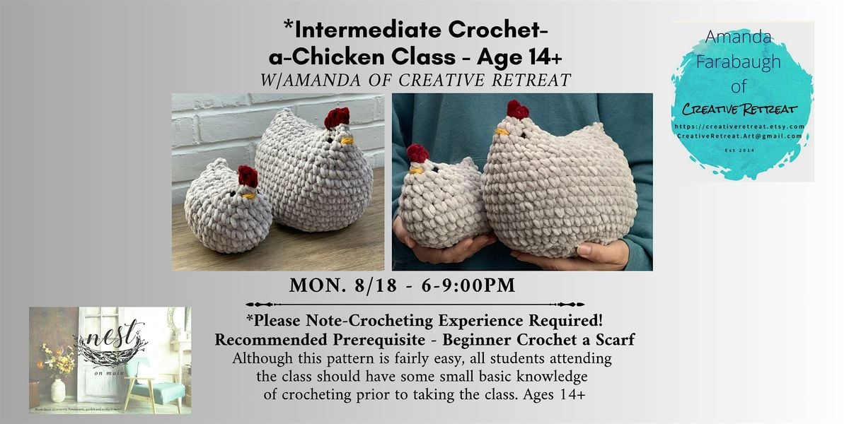 Intermediate Crochet-a- Chicken Class with Amanda of Creative Retreat, 18 August | Event in Northport | AllEvents