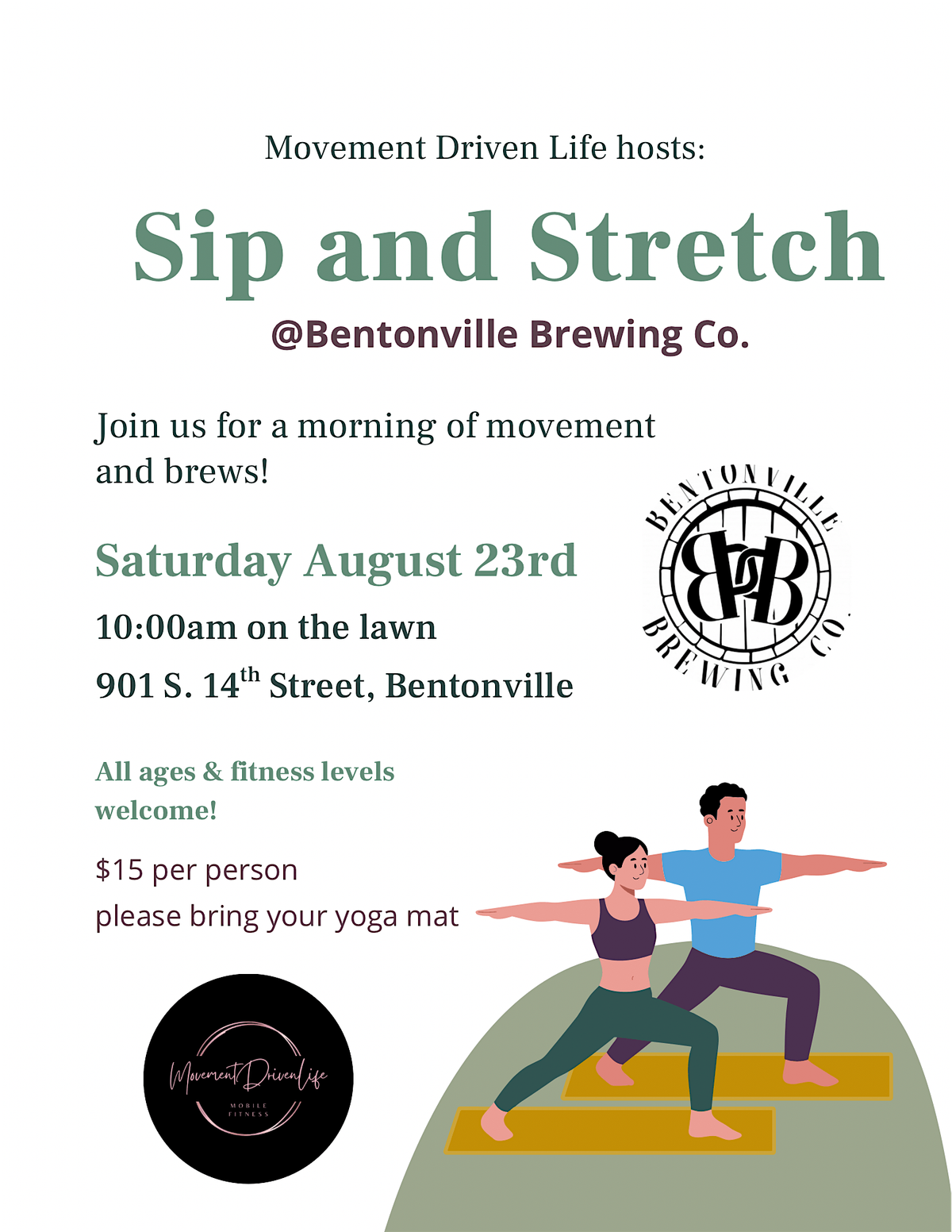 Sip & Stretch at Bentonville Brewing Co., 23 August | Event in Bentonville | AllEvents