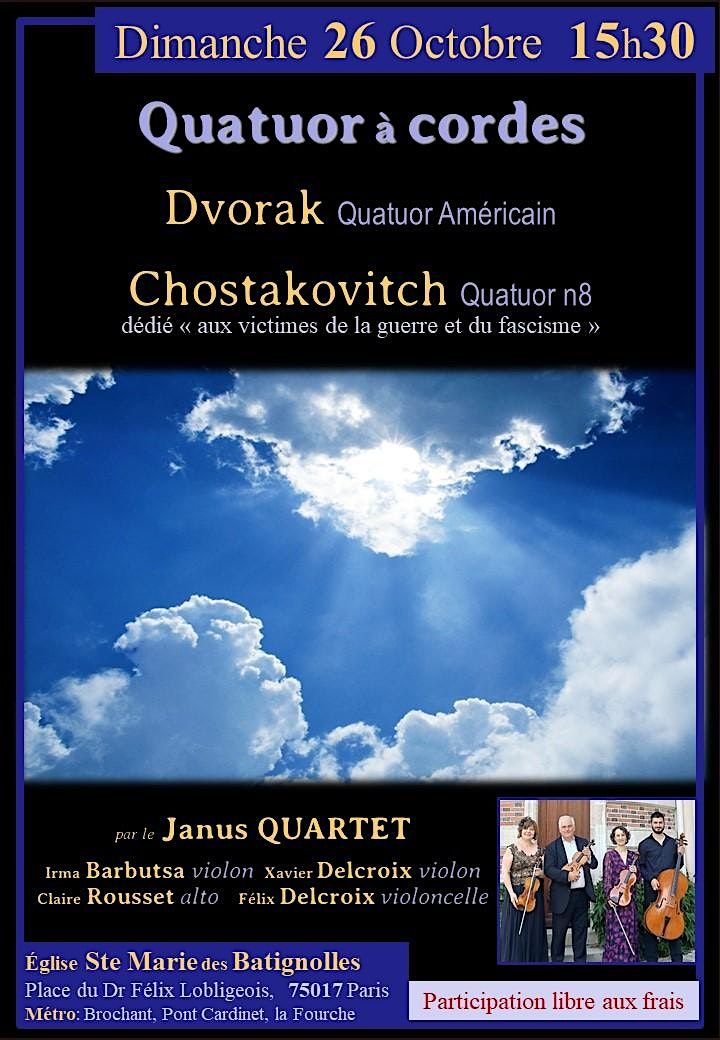 Quatuor à cordes : Dvorak & Chostakovitch, 26 October | Event in Paris | AllEvents
