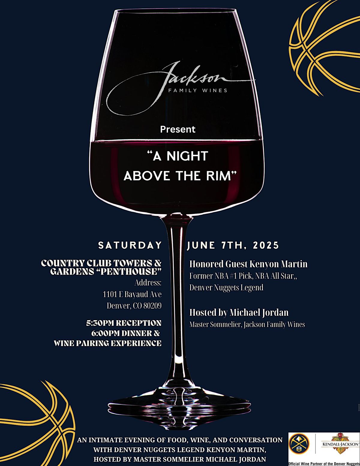 A Night Above the Rim: Wine Dinner with Kenyon Martin & Michael Jordan M.S., 7 June | Event in Denver