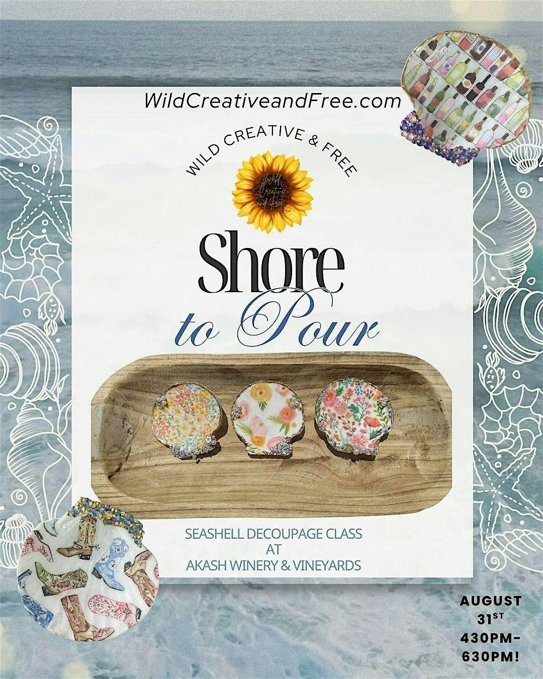 Shore to Pour: Seashell Decoupage Class at Akash Winery & Vineyards!, 31 August | Event in Temecula | AllEvents