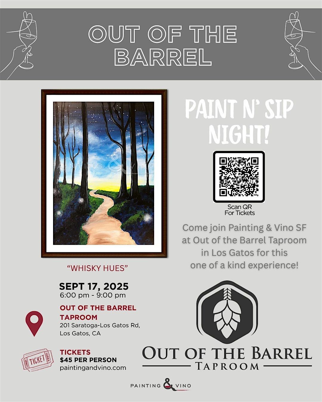 Paint & Sip "Fireflies at Dawn" @ Out of the Barrel Los Gatos, 17 September | Event in Los Gatos