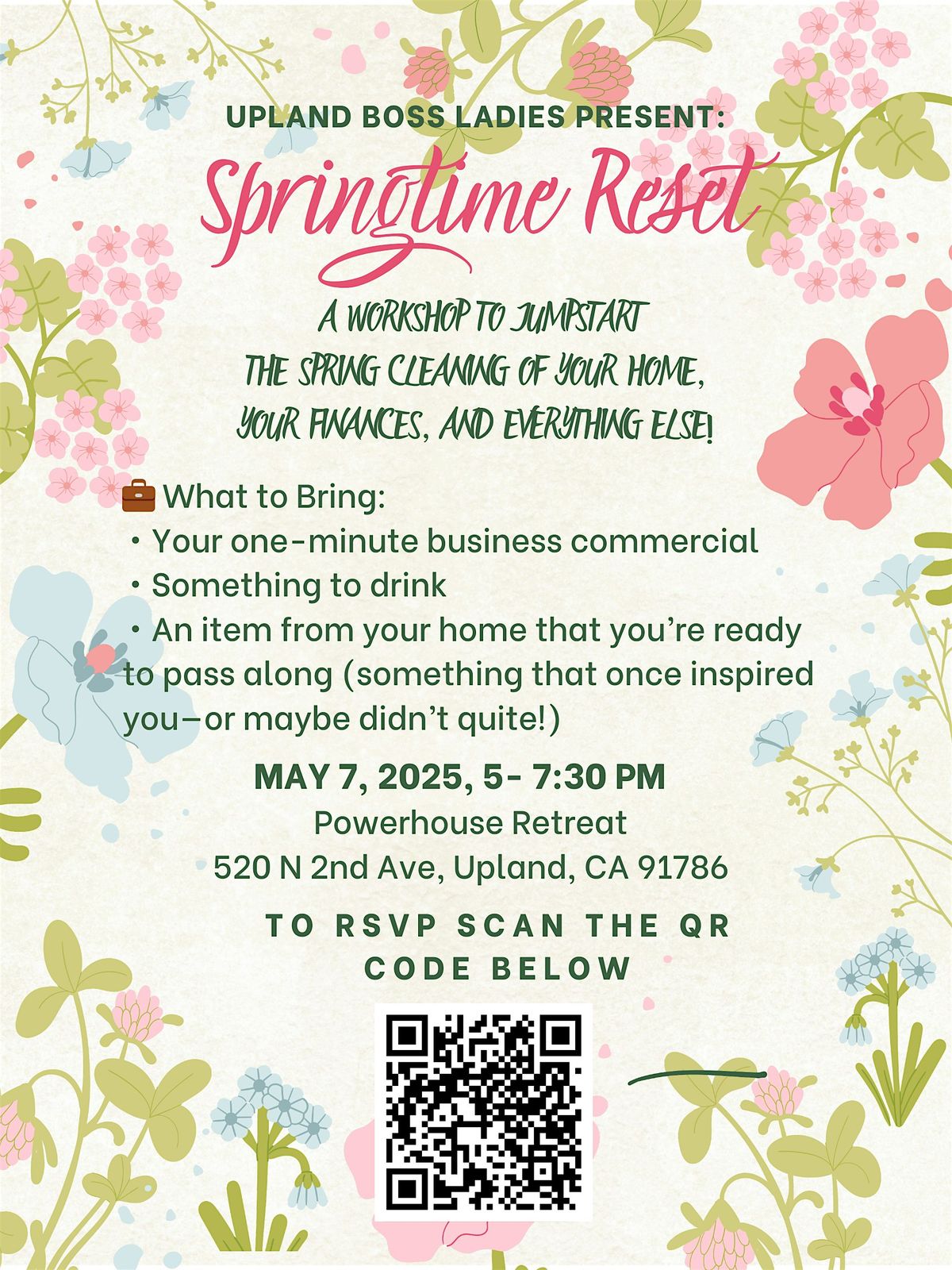 Springtime Reset Workshop – Hosted by Upland Boss Ladies, 7 May | Event in Upland | AllEvents
