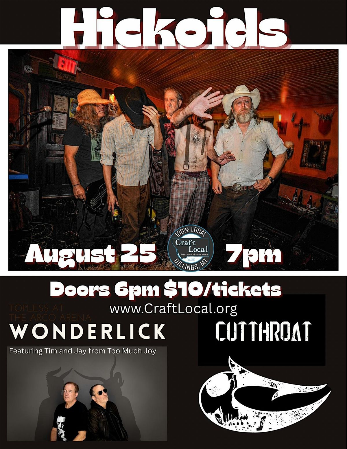 Hickoids w/Wonderlick and Cutthroat, 25 August | Event in Billings | AllEvents