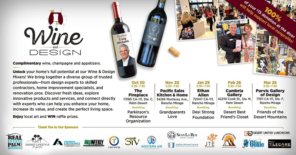 Wine & Design Mixer Benefiting Desert Best Friend’s Closet, 26 February | Event in Palm Desert | AllEvents