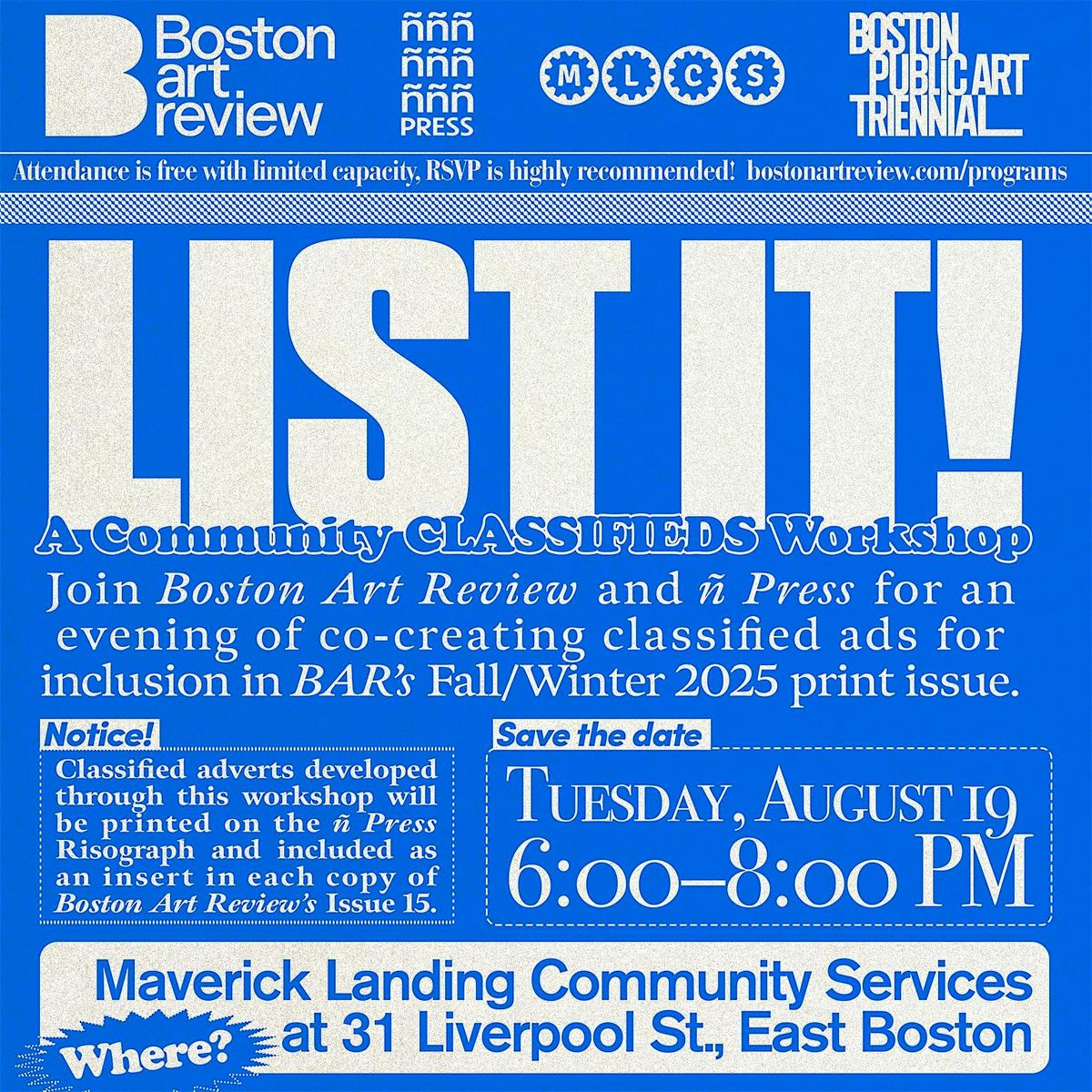 List It: A Community Classifieds Workshop, 19 August | Event in Boston | AllEvents
