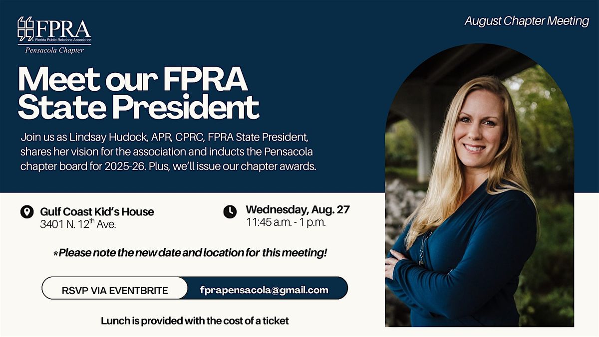 August Lunch & Learn: Lindsay Hudock, APR, CPRC, 27 August | Event in Pensacola | AllEvents