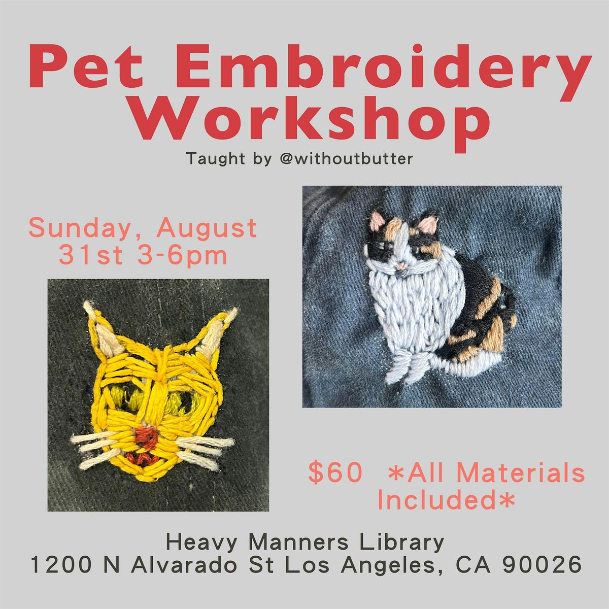 Make Your Own Pet Embroidery hosted by Christina Ng (8/31), 31 August | Event in Los Angeles | AllEvents