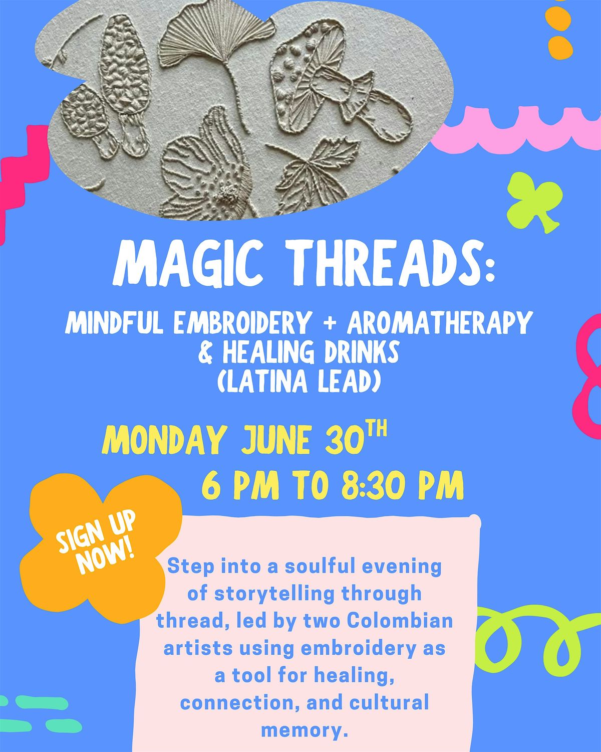 Magic Threads: Mindful Embroidery + Aromatherapy & Healing Drinks, 30 June | Event in Queens | AllEvents