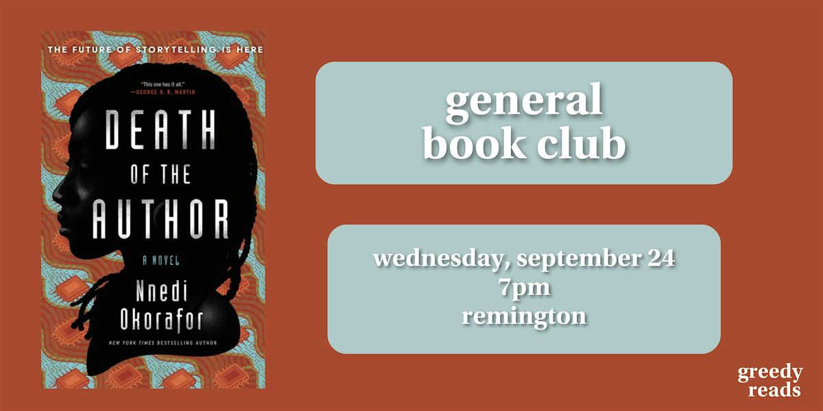 Greedy Reads Book Club September: Death of the Author by Nnedi Okorafor, 24 September | Event in Baltimore