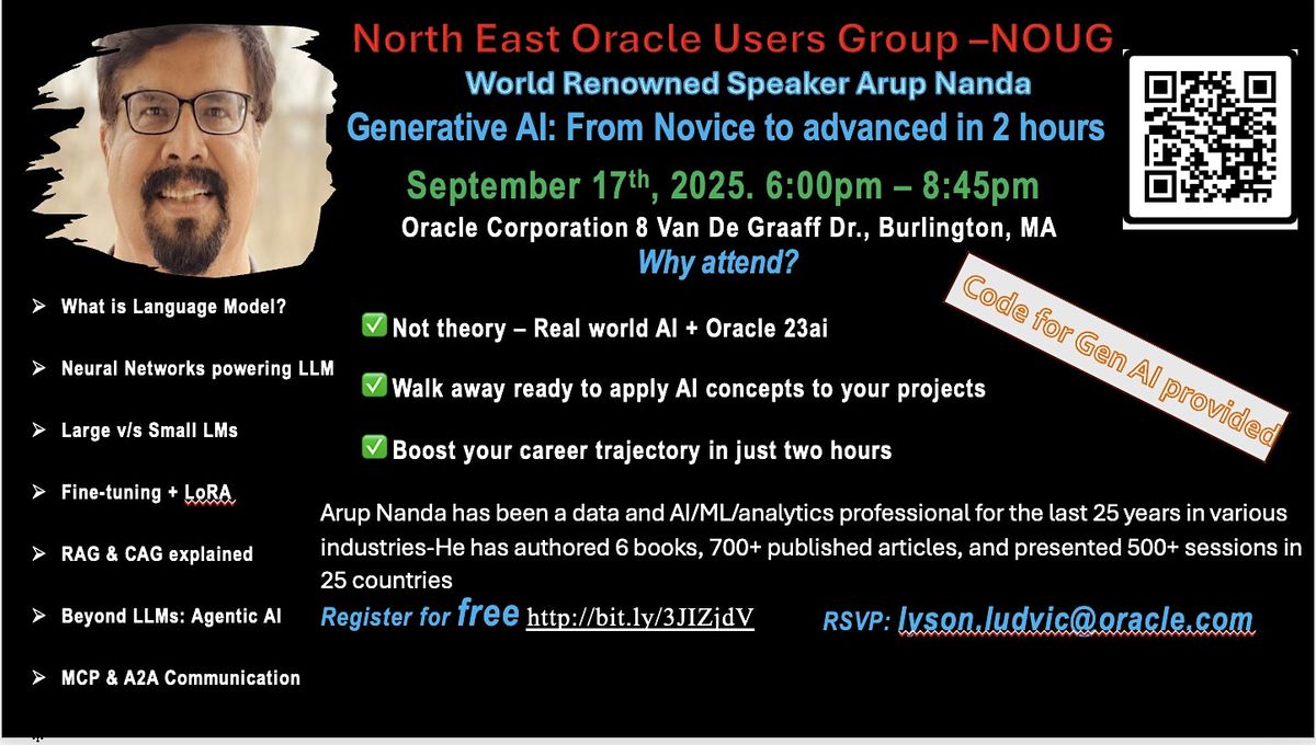 Generative AI: From Novice to Professional in two Hours -  Arup Nanda, 17 September | Event in Burlington