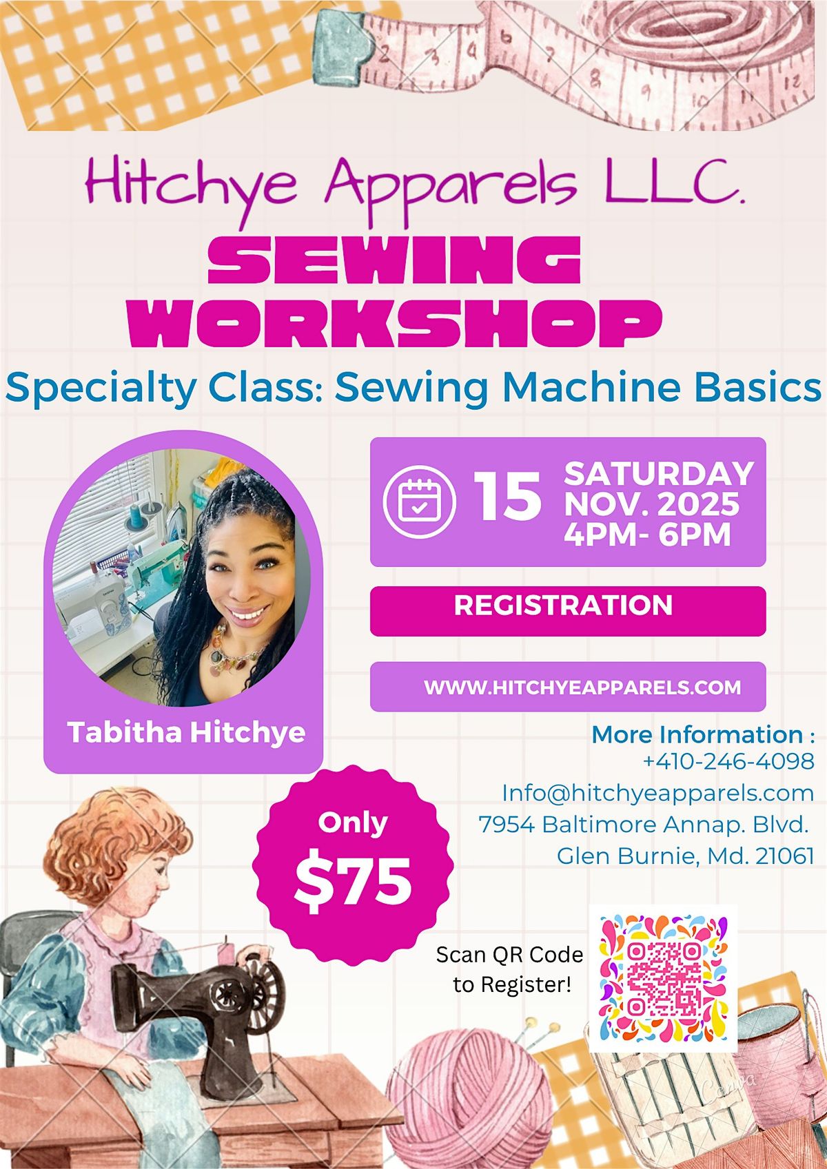 2 Hour Sewing Workshop: Sewing Machine Basics!, 15 November | Event in Glen Burnie | AllEvents