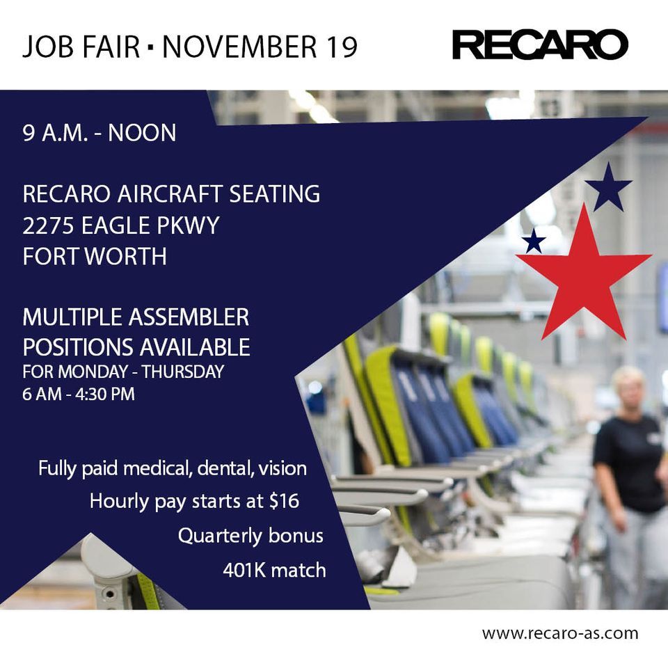 Job Fair at RECARO Aircraft Seating in Fort Worth, 2275 Eagle Pkwy