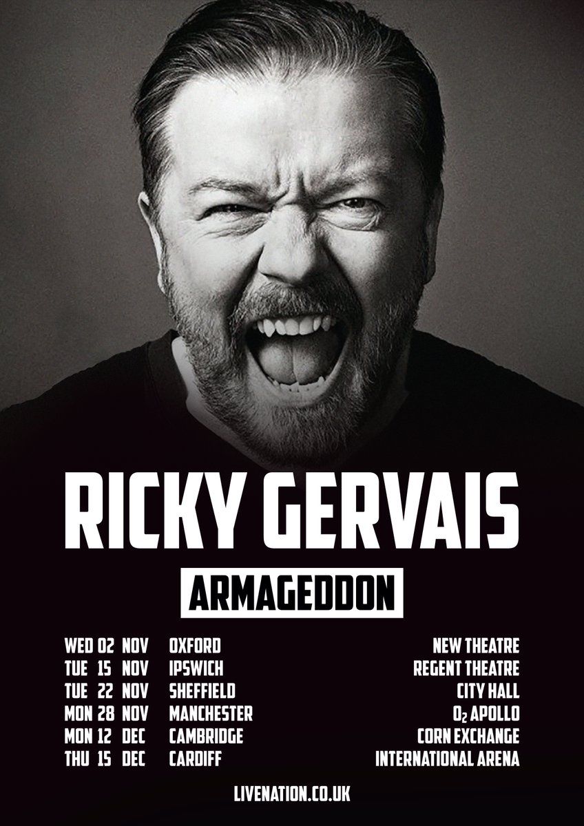 Ricky Gervais Manchester Tickets, O2 Apollo Manchester AllEvents.in