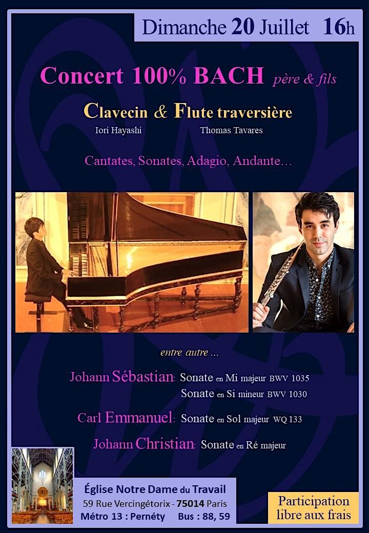 Clavecin & Flute traversière  :  Concert 100% BACH, 20 July | Event in Paris | AllEvents