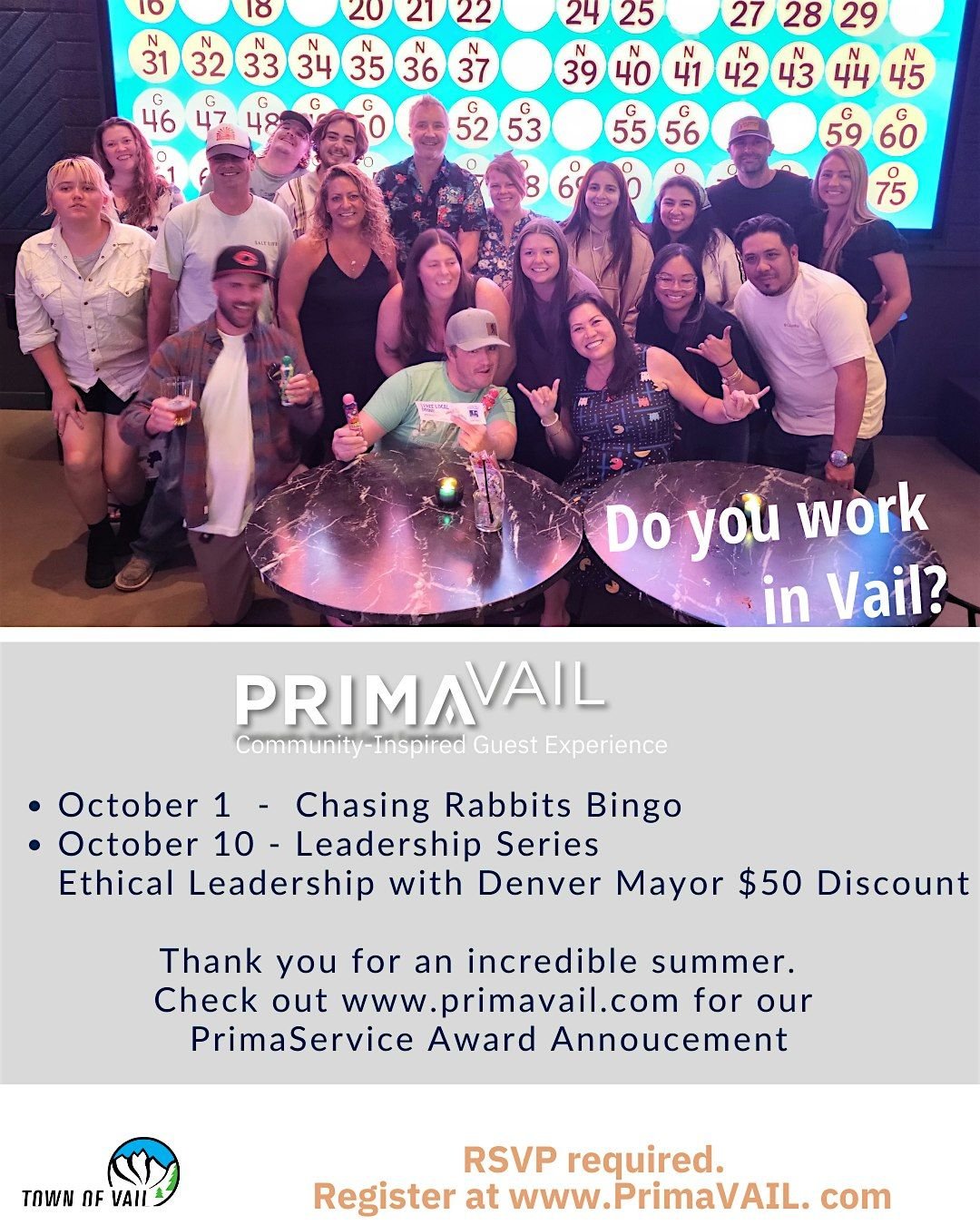 Chasing Rabbits Bingo with PrimaVail, 1 October | Event in Vail | AllEvents