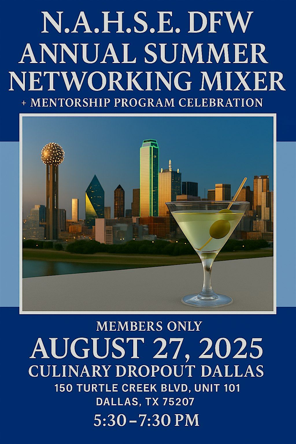 N.A.H.S.E. DFW Annual Summer Networking Mixer + Mentorship Celebration, 27 August | Event in Dallas | AllEvents