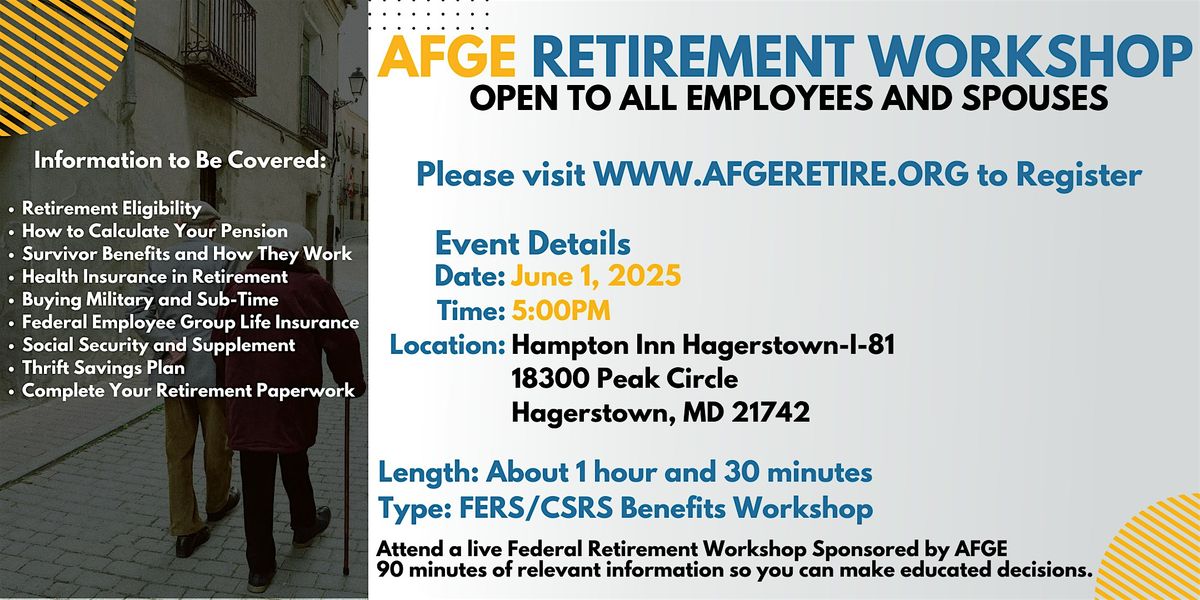 FERS/CSRS Benefits Workshop Hagerstown - 06/01/25, 1 June | Event in Hagerstown | AllEvents