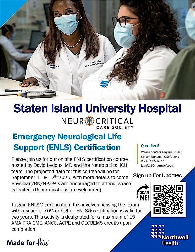 2025 Emergency Neurological Life Support (ENLS) Certification, 11 September | Event in Staten Island | AllEvents