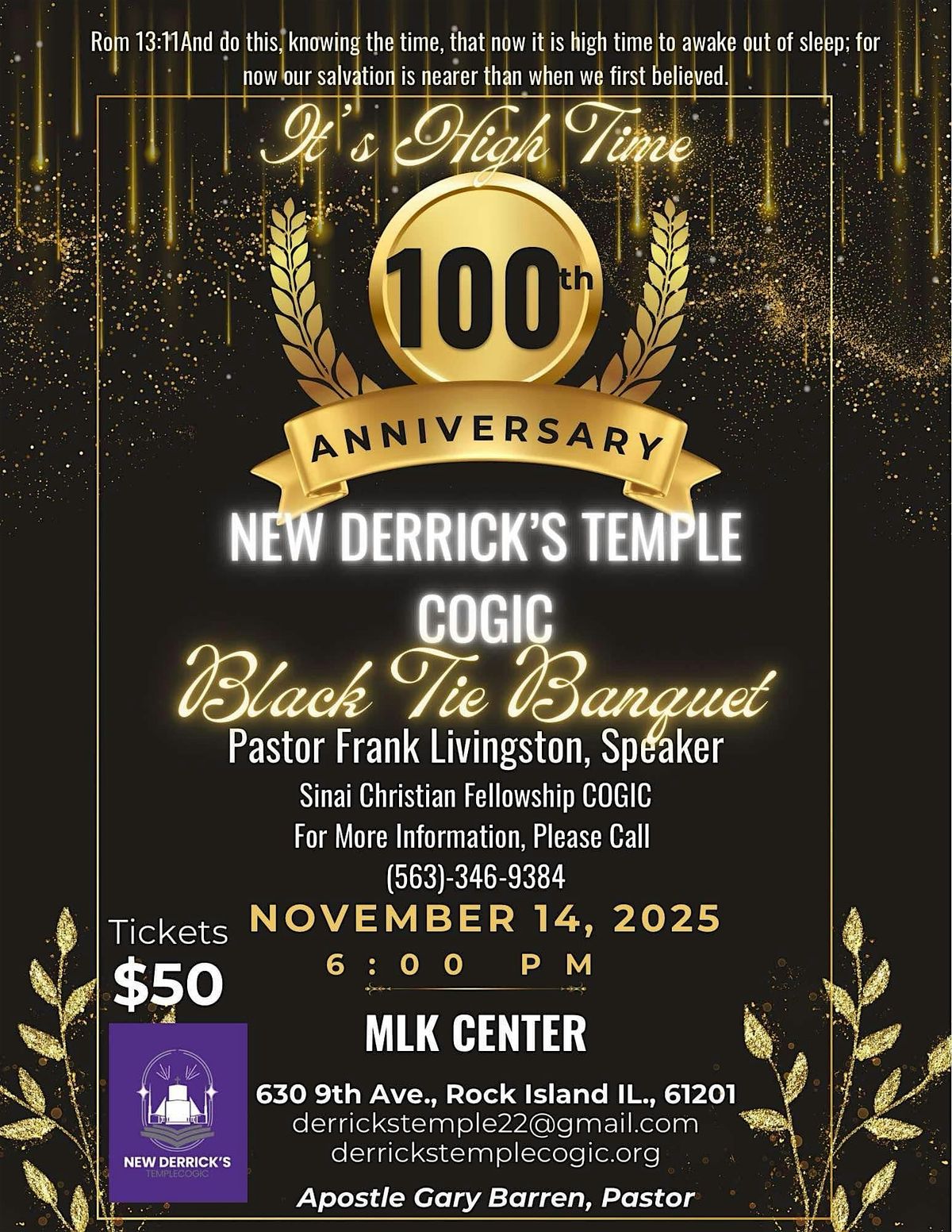 New Derricks Temple 100th Year Anniversary Banquet, 14 November | Event in Rock Island | AllEvents