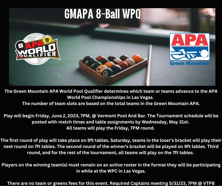 Green Mountain APA 8Ball WPQ, Vermont Pool and Bar, Burlington, 2 June 2023 AllEvents.in