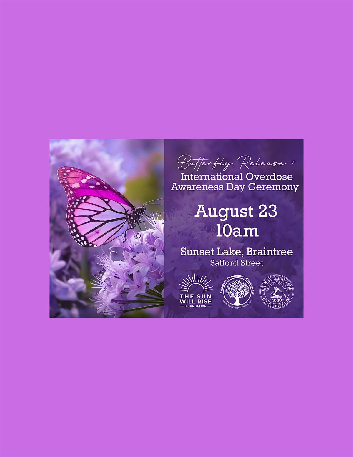 Butterfly Release & International Overdose Awareness Day Ceremony, 23 August | Event in Braintree | AllEvents