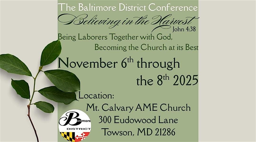 Baltimore District Conference: Believing in the Harvest, 6 November | Event in Towson | AllEvents