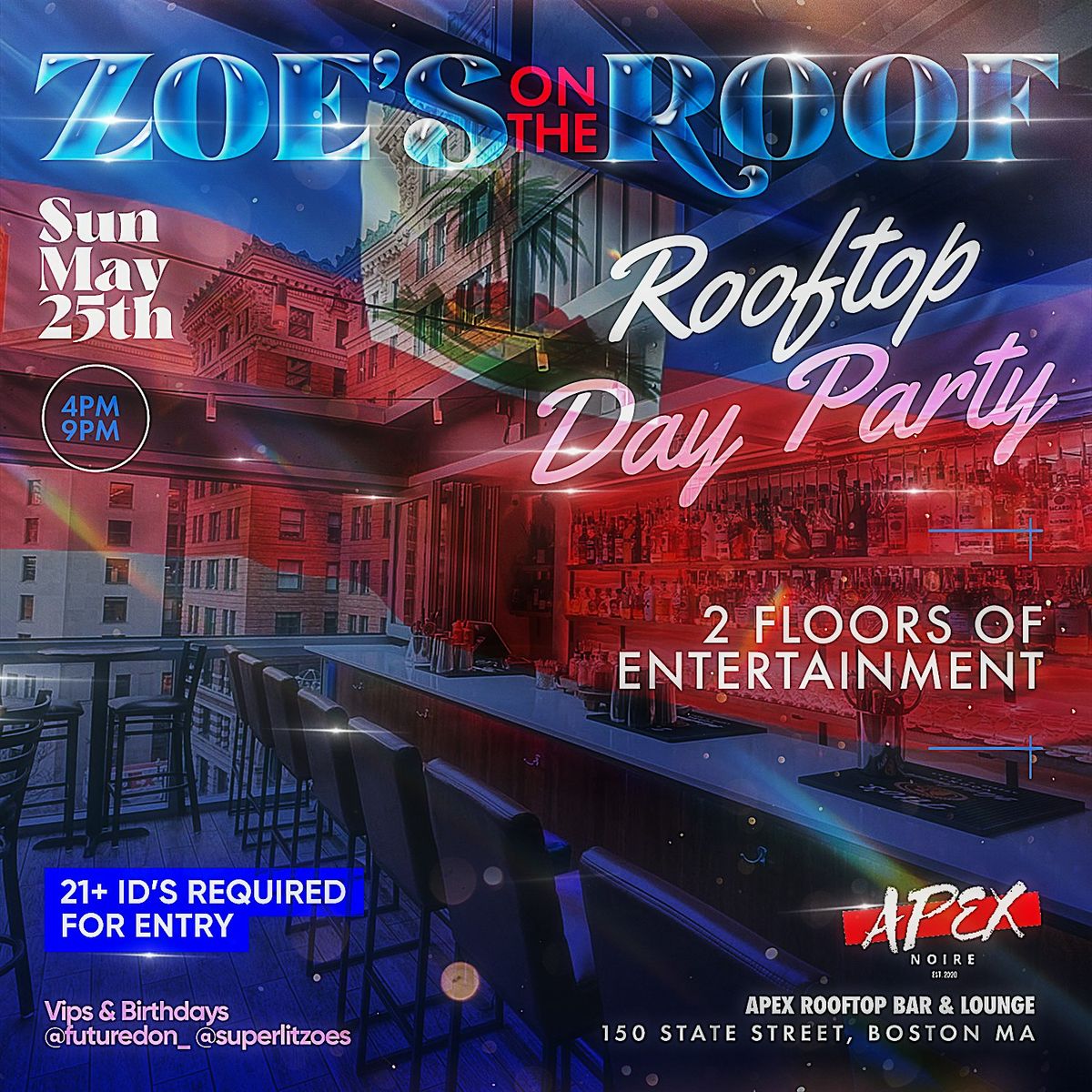 ZOES ON THE ROOF 21+, 25 May | Event in Boston | AllEvents
