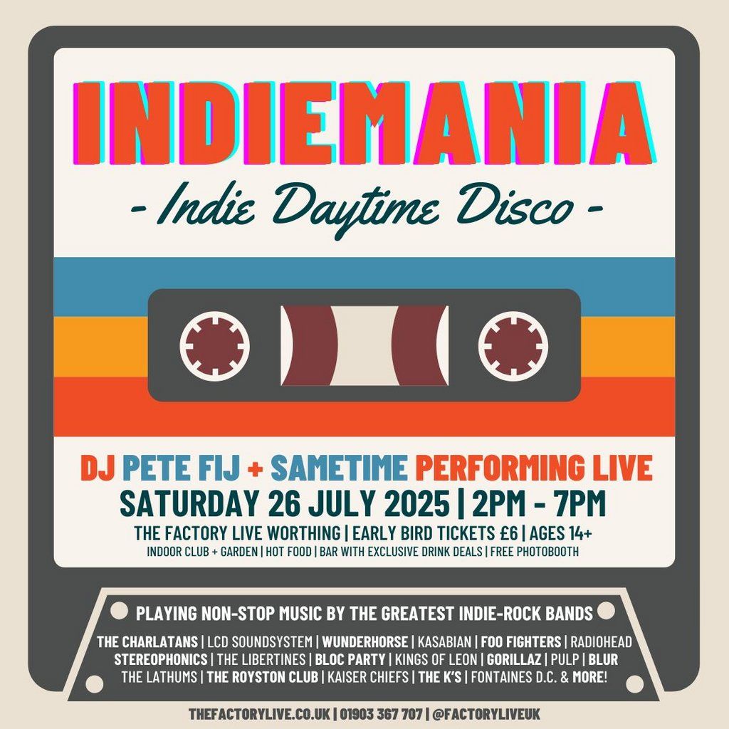 Indiemania: Indie Daytime Disco, 26 July | Event in Worthing | AllEvents
