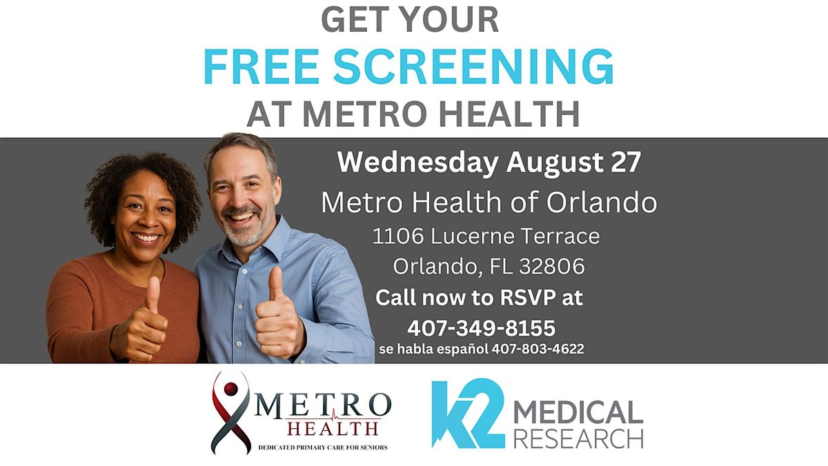Free Memory Screenings for Seniors at Metro Health of Orlando, 27 August | Event in Orlando | AllEvents