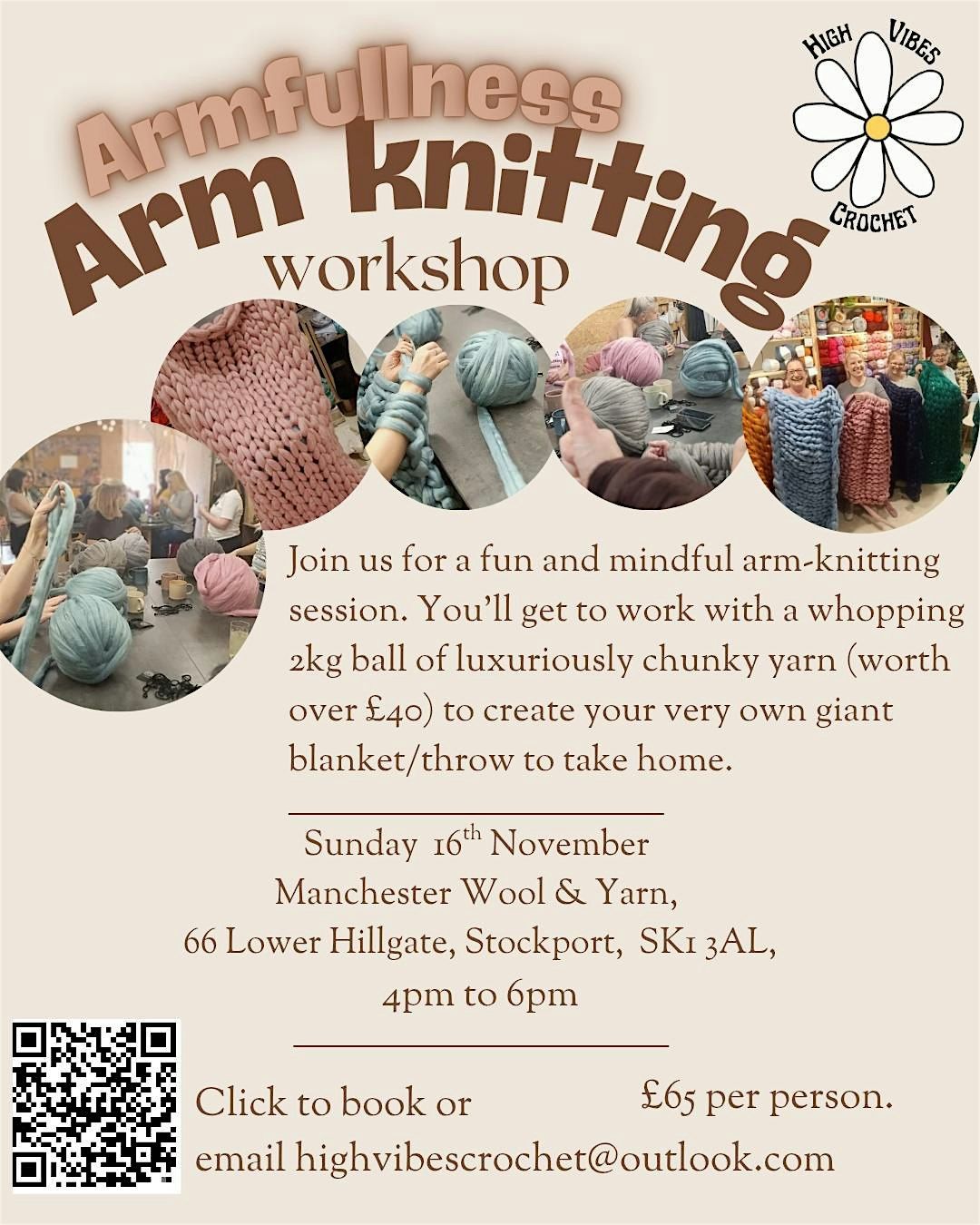 JUMBO ARM KNITTING | Armfullness with High Vibes Crochet, 16 November | Event in Stockport | AllEvents