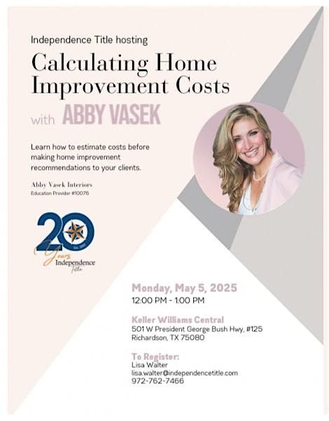 Calculating Home Improvement Costs, 5 May | Event in Richardson | AllEvents