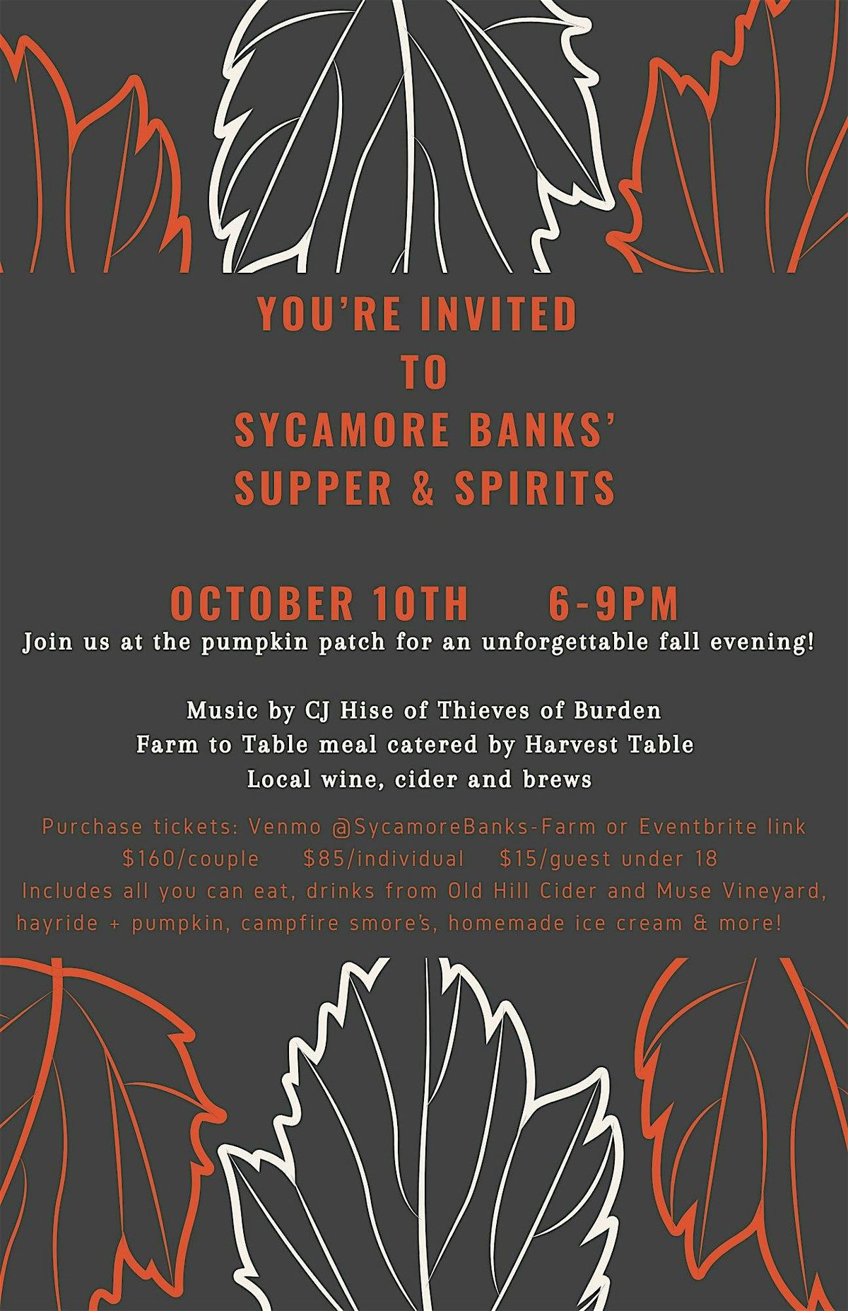 Sycamore Banks’ Supper & Spirits, 10 October | Event in Mount Jackson | AllEvents