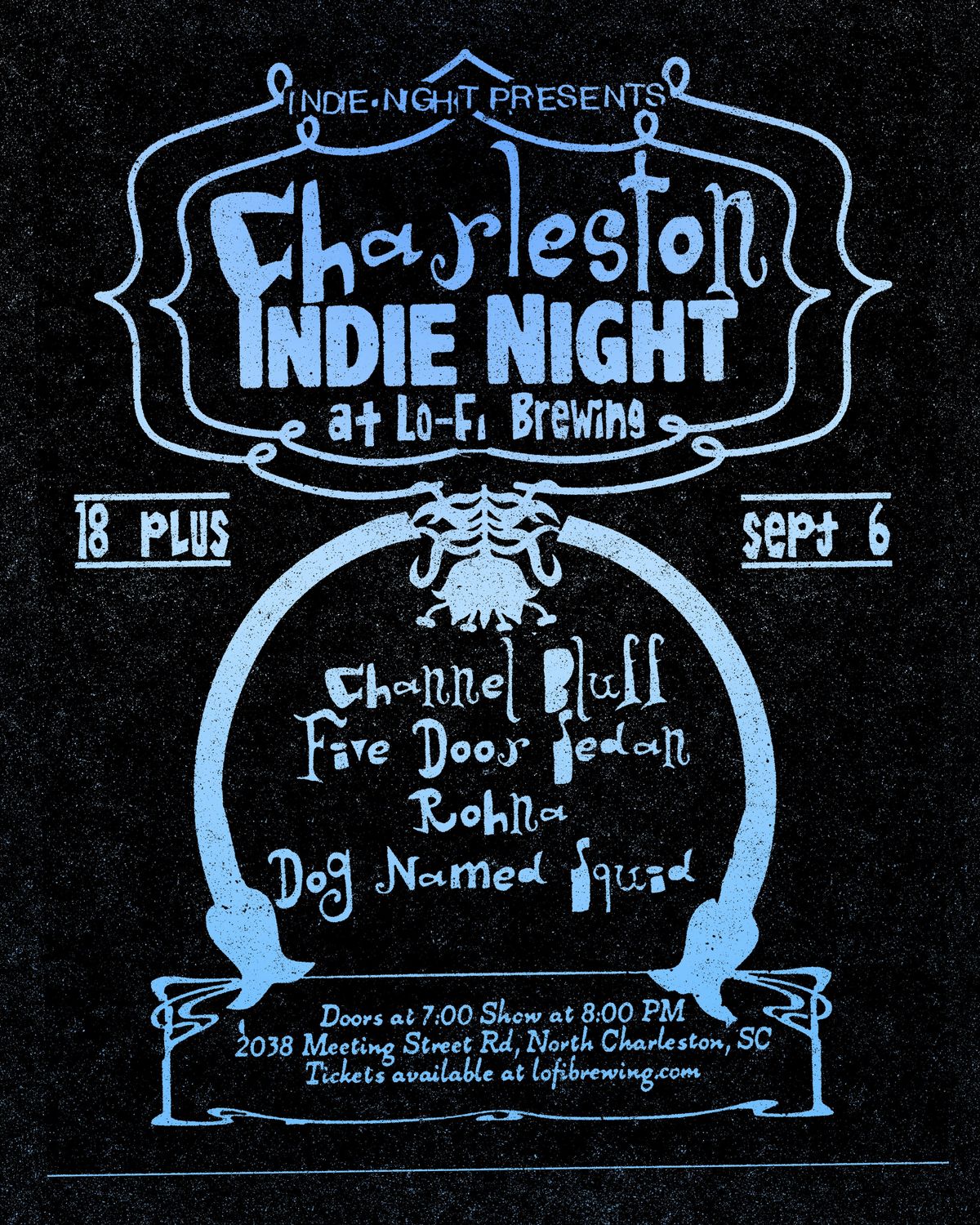 INDIE NIGHT PRESENTS: Channel Bluff, Five Door Sedan, Rohna Dog Named Squid, 6 September | Event in Charleston