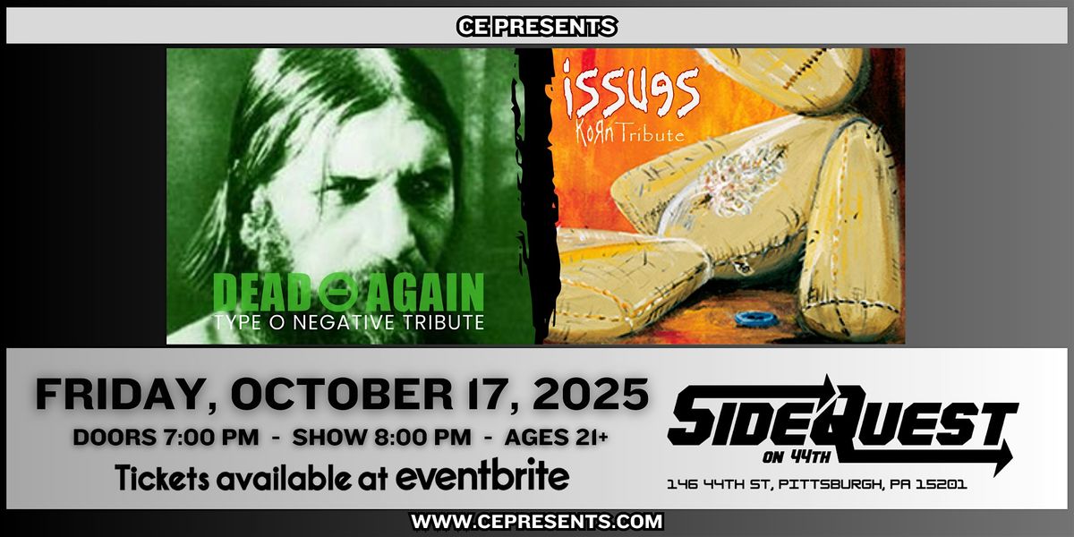 Dead Again - Type O Negative Tribute & Issues - Korn Tribute, 17 October | Event in Pittsburgh | AllEvents