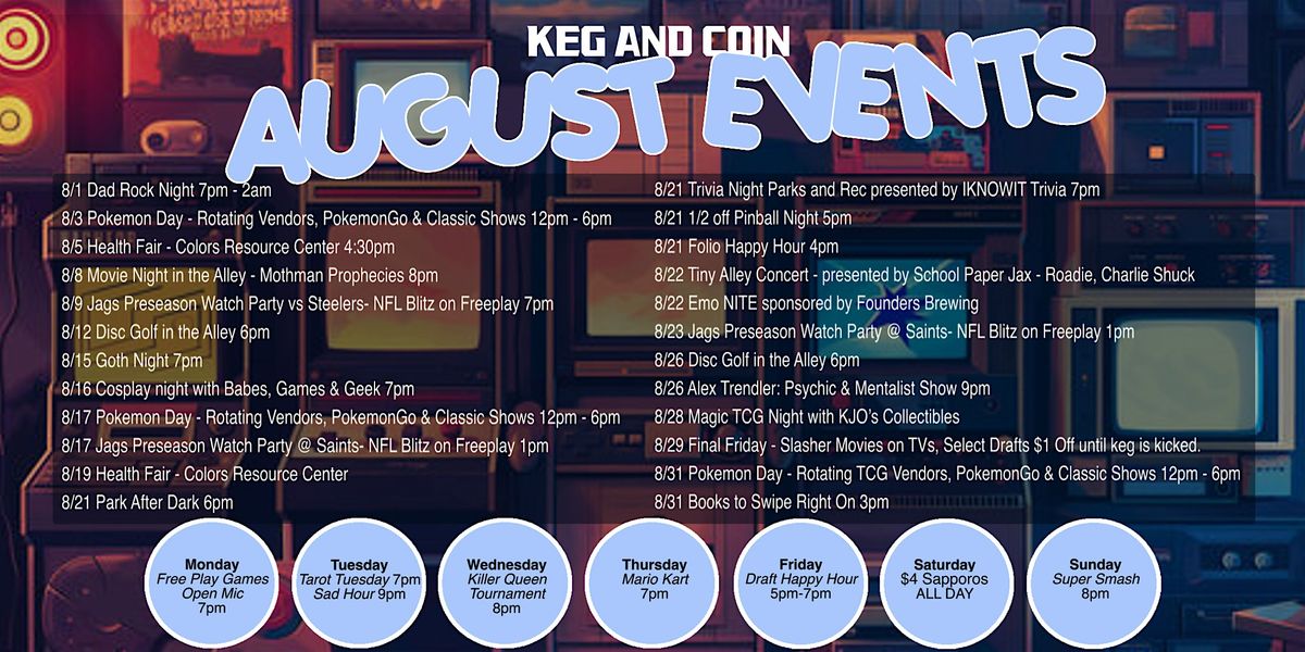 August at Keg & Coin | Event in Jacksonville | AllEvents