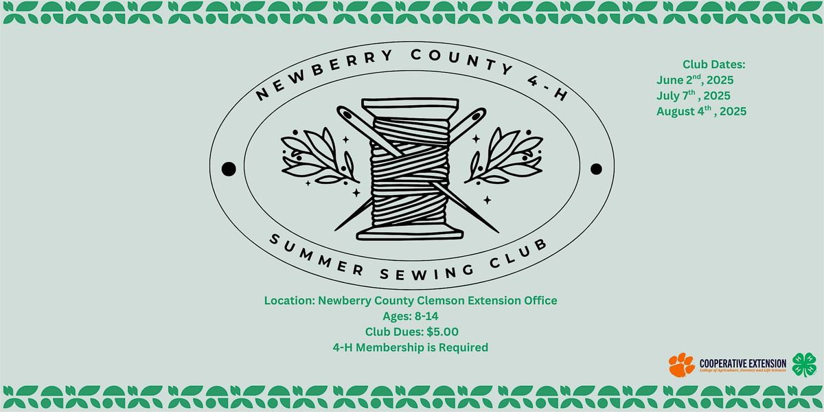 Newberry County 4-H  Summer Sewing Club, 2 June | Event in Newberry | AllEvents