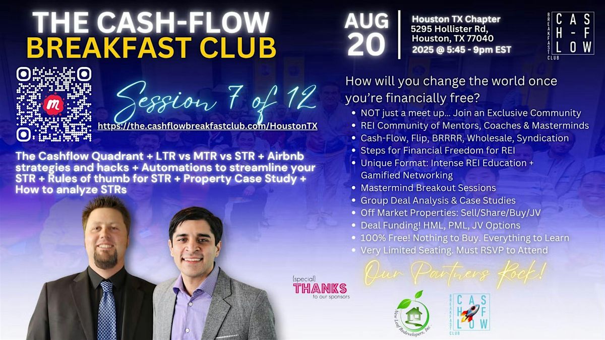 The Cash-Flow Breakfast Club - REI Education & Networking event – Houston, 20 August | Event in Houston