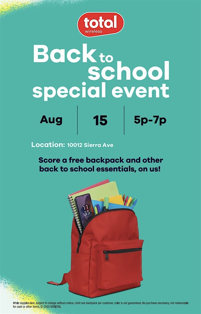 TOTAL WIRELESS BACK TO SCHOOL, 16 August | Event in Covina | AllEvents
