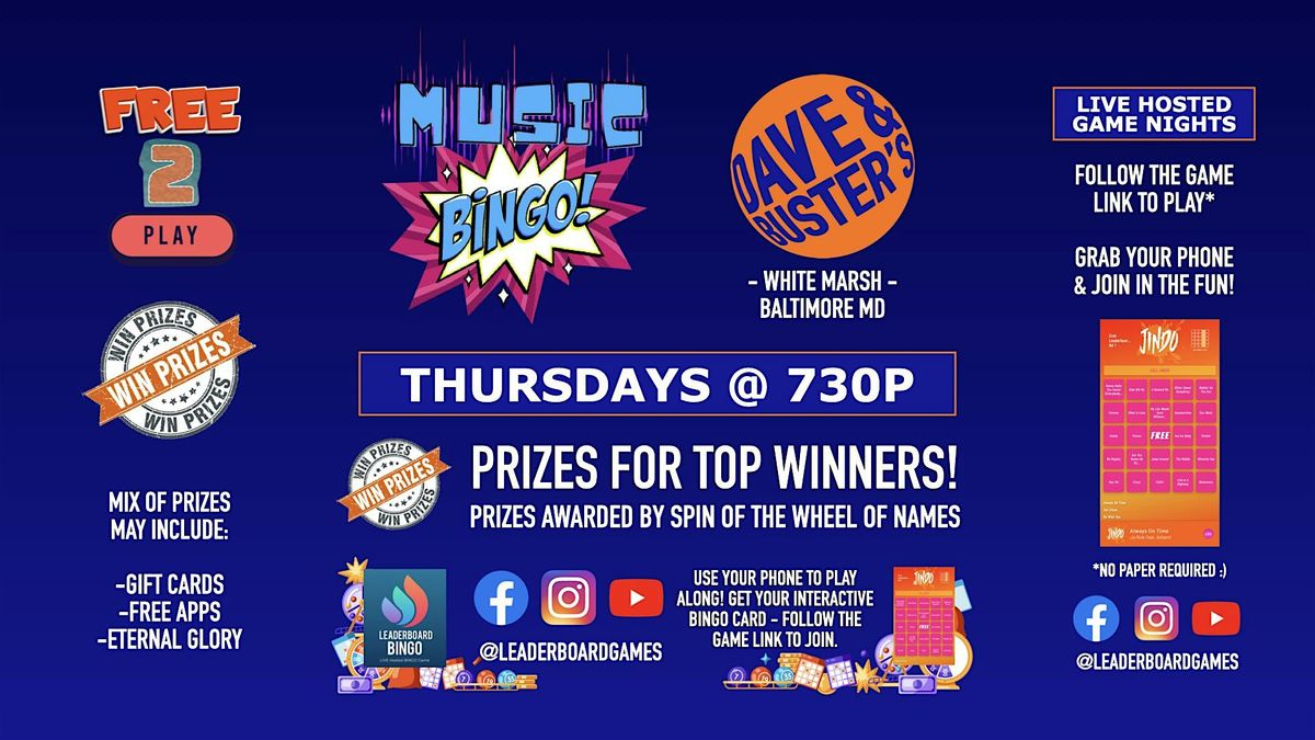 Music BINGO  | Dave & Buster's - White Marsh Baltimore MD - THUR 730p | Event in Baltimore | AllEvents